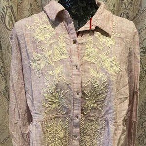 Coldwater Creek Red/White Embroidered Button-Down, XL